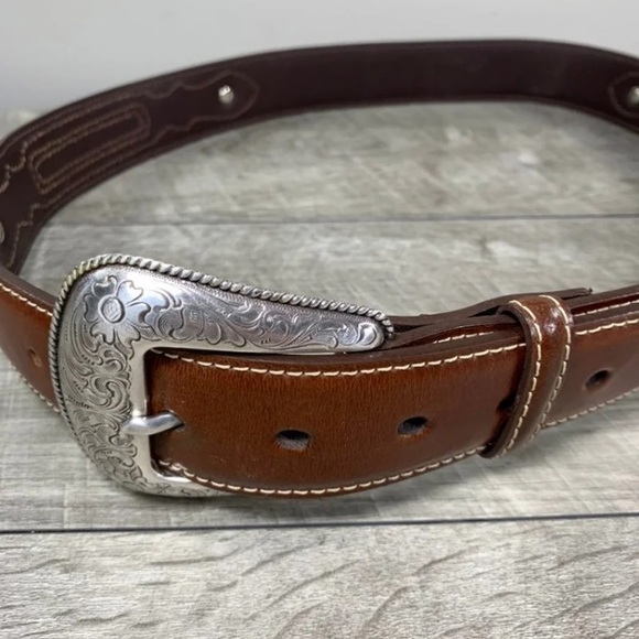 Nocona NL2476044 Brown Ribbon Top Hand Brown Side Overlay Mens Leather Belt 38
